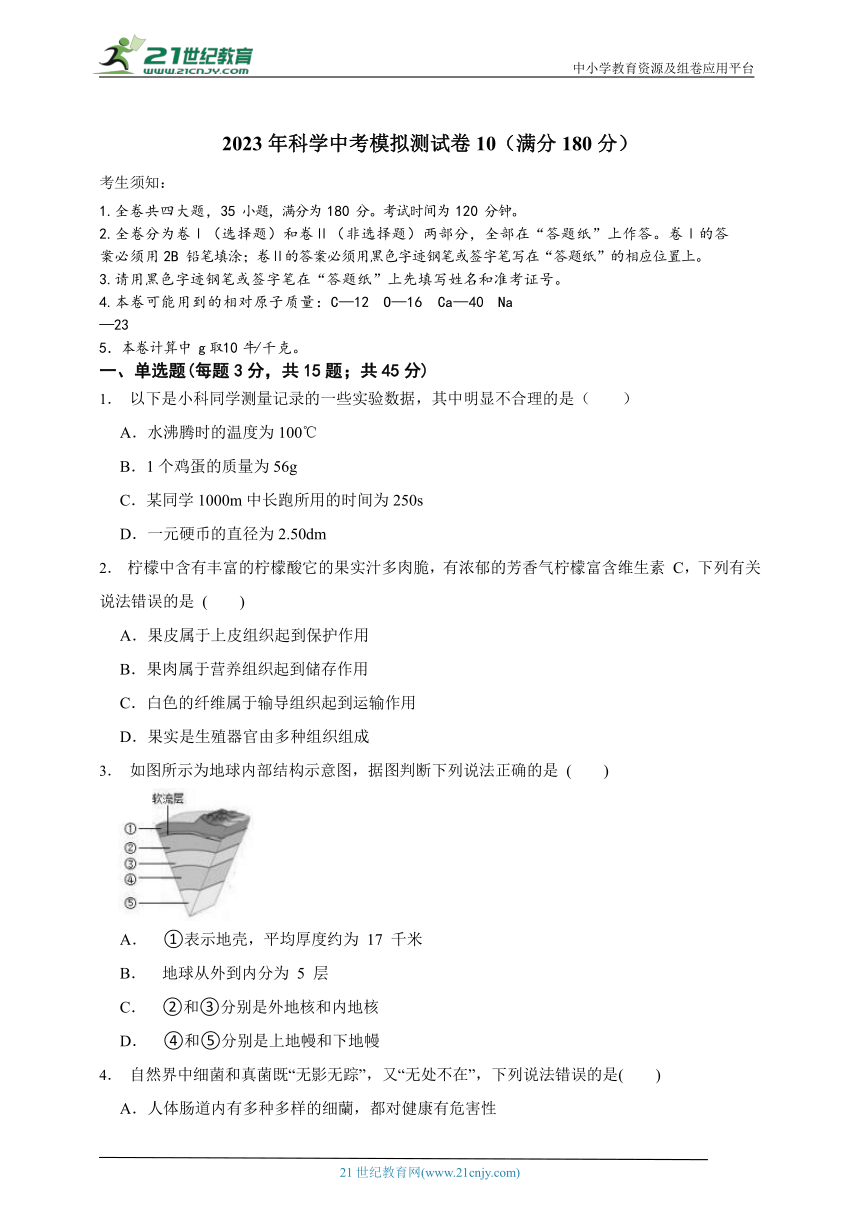 2023年科学中考模拟测试卷10 含解析（满分180分）