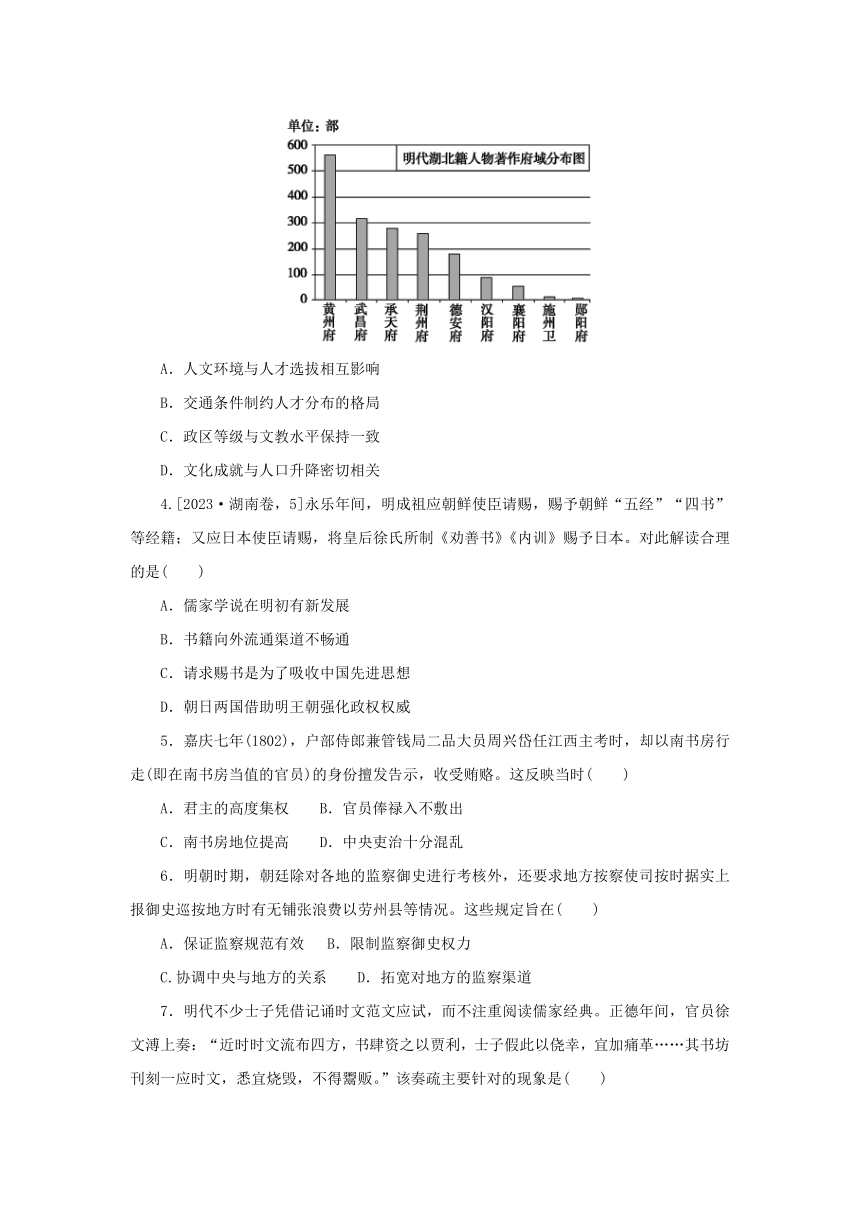 中华文明的辉煌与迟滞——明清时期1368～1840年鸦片战争前 练习（含答案）--2024届高考统编版历史二轮复习