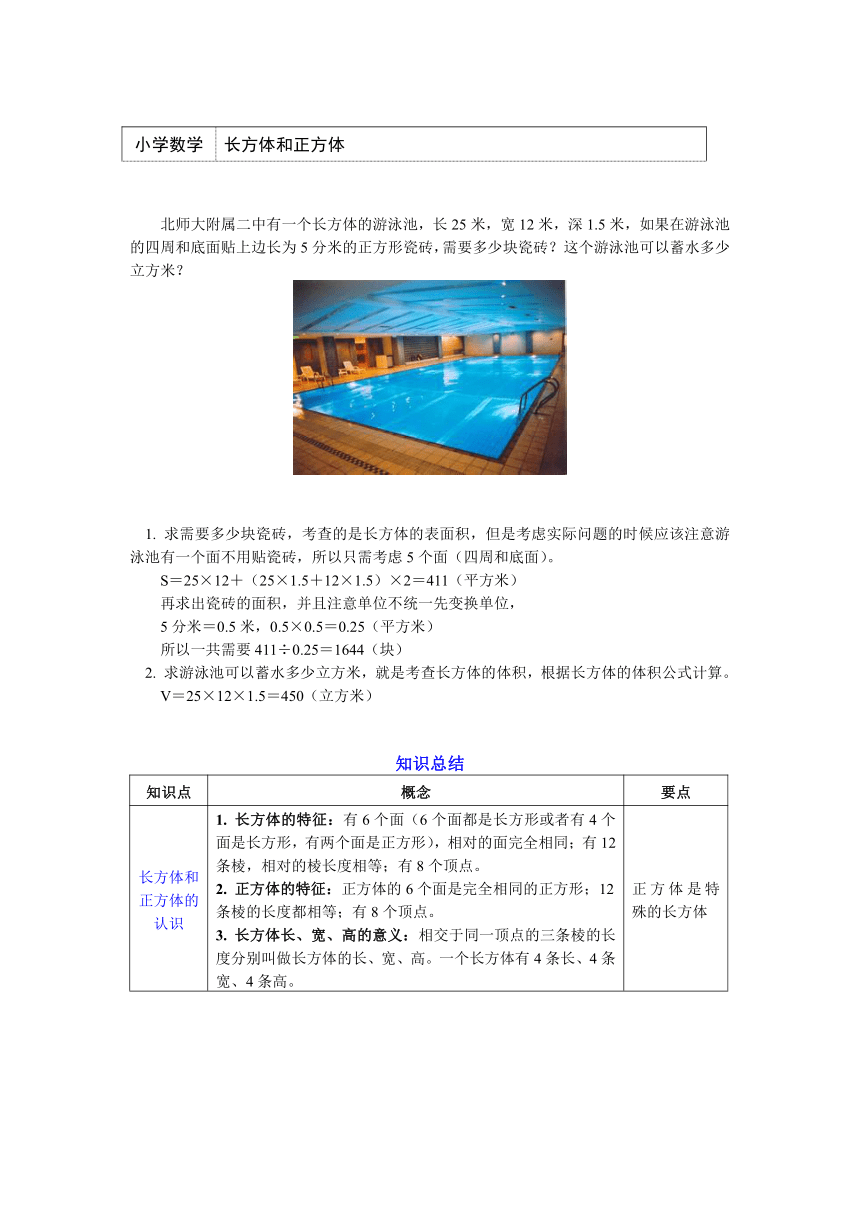 五年级数学下册知识讲义：长方体和正方体-人教版