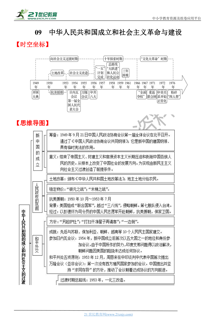 09  中华人民共和国成立和社会主义革命与建设 学案（时空坐标+思维导图+知识梳理+通关检测）