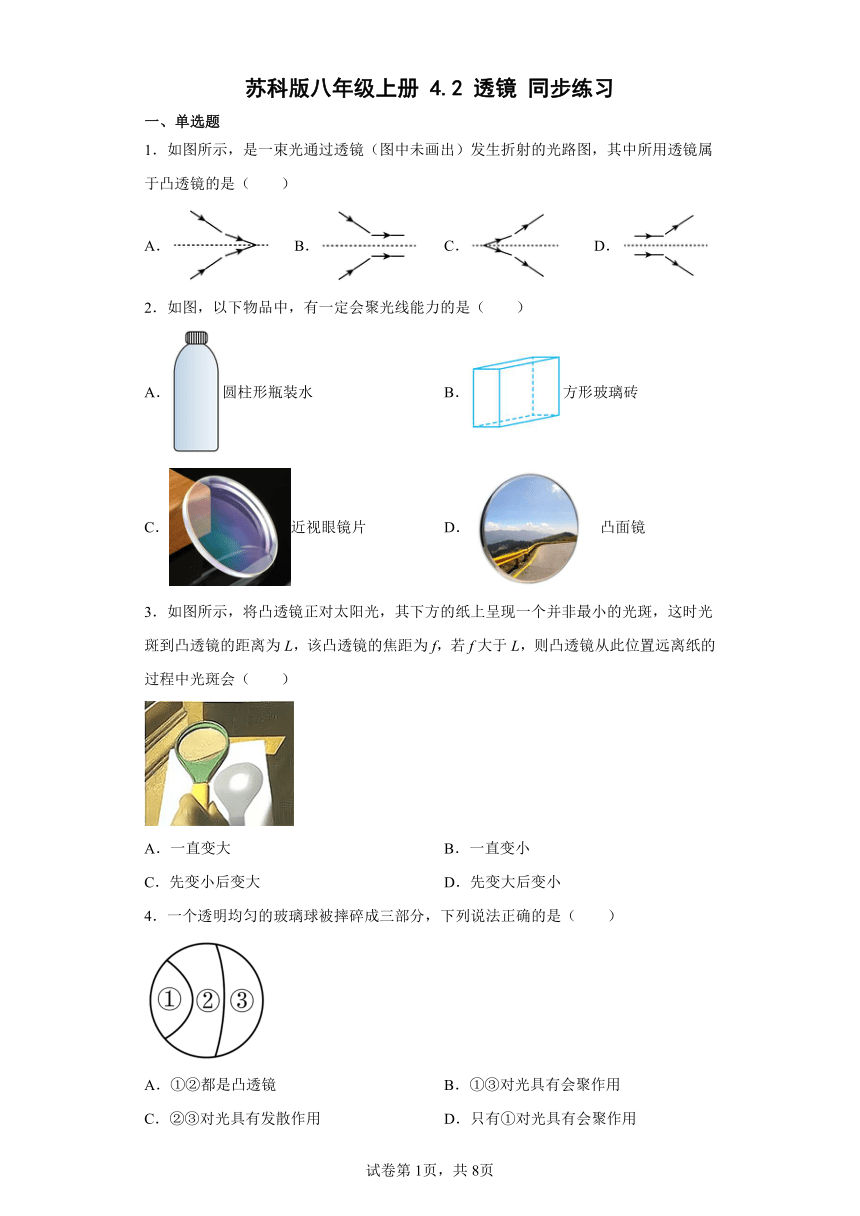 苏科版八年级上册4.2透镜 同步练习（有解析）