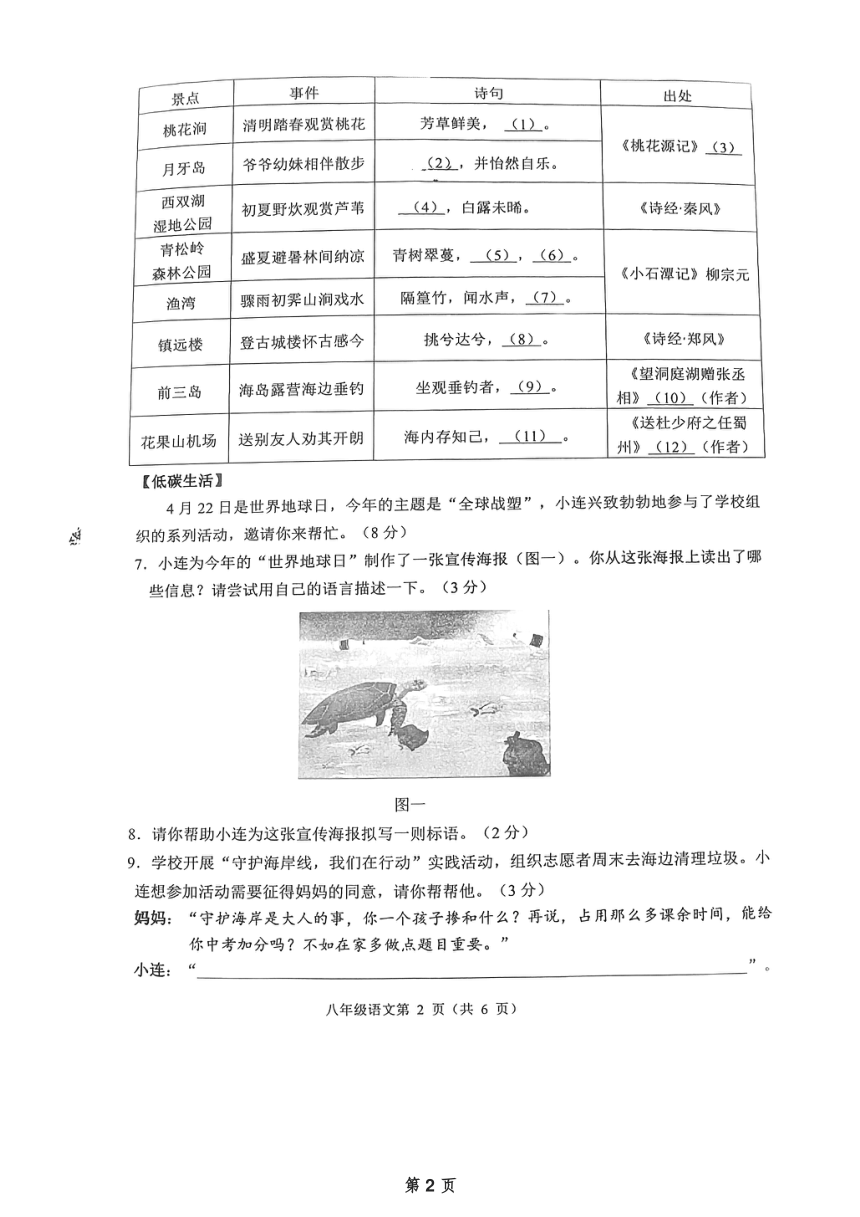 江苏省连云港市2023-2024学年八年级下学期4月期中语文试题（图片版，无答案）