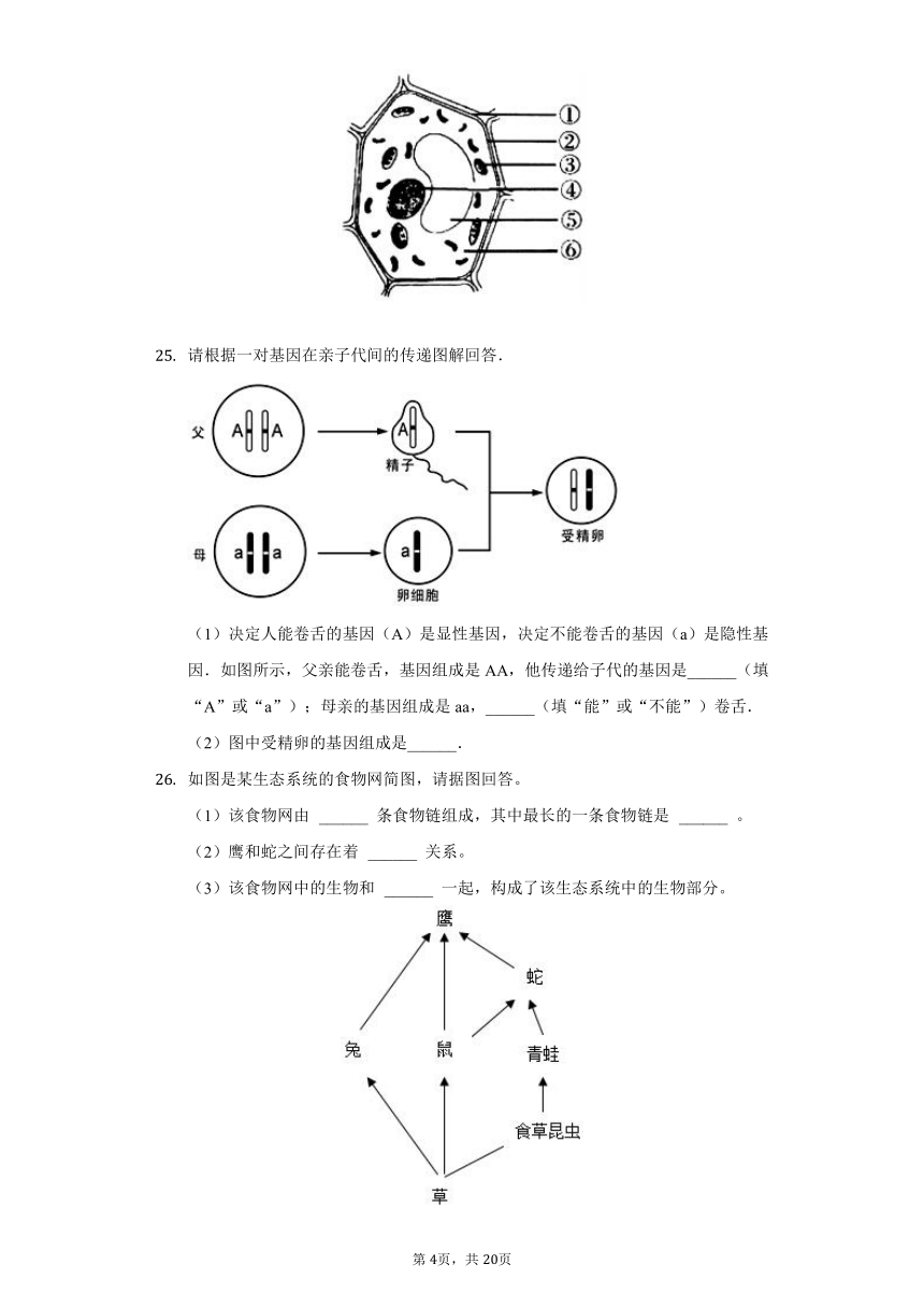 2020-2021学年天津市部分区八年级（下）期中生物试卷（word版含解析）