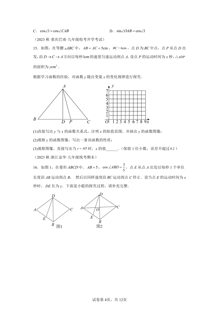 第一章专题02 30°45°60°角的三角函数值 同步学与练 （含解析）2023-2024学年数学北师大版九年级下册