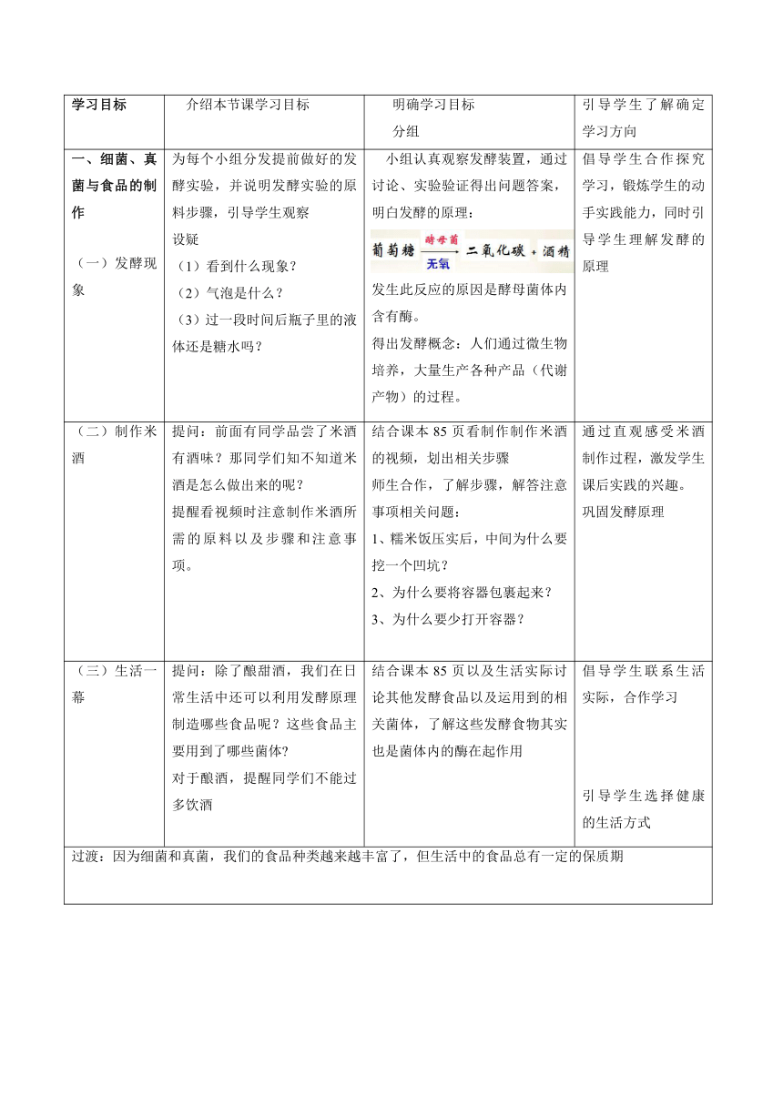 5.4.5 人类对细菌和真菌的利用 教案 初中生物学人教版八年级上册（表格式）