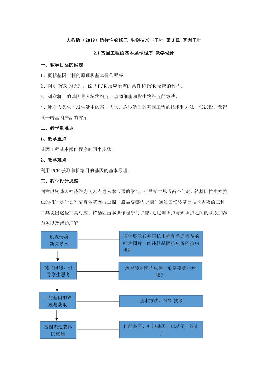 高中生物人教版（2019）选择性必修三3.2.1基因工程的基本操作程序 教案