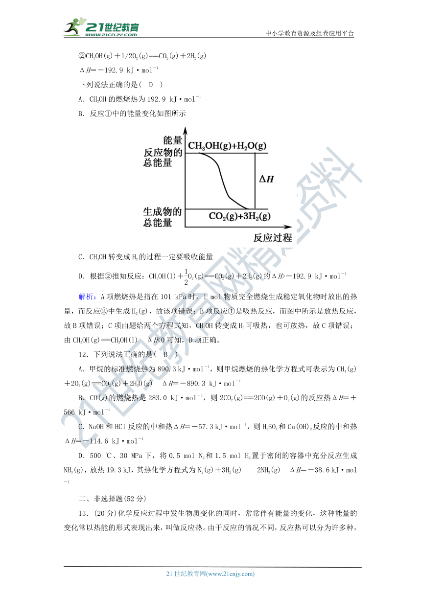 高中化学选修四1.2燃烧热能源 课时作业（含解析）