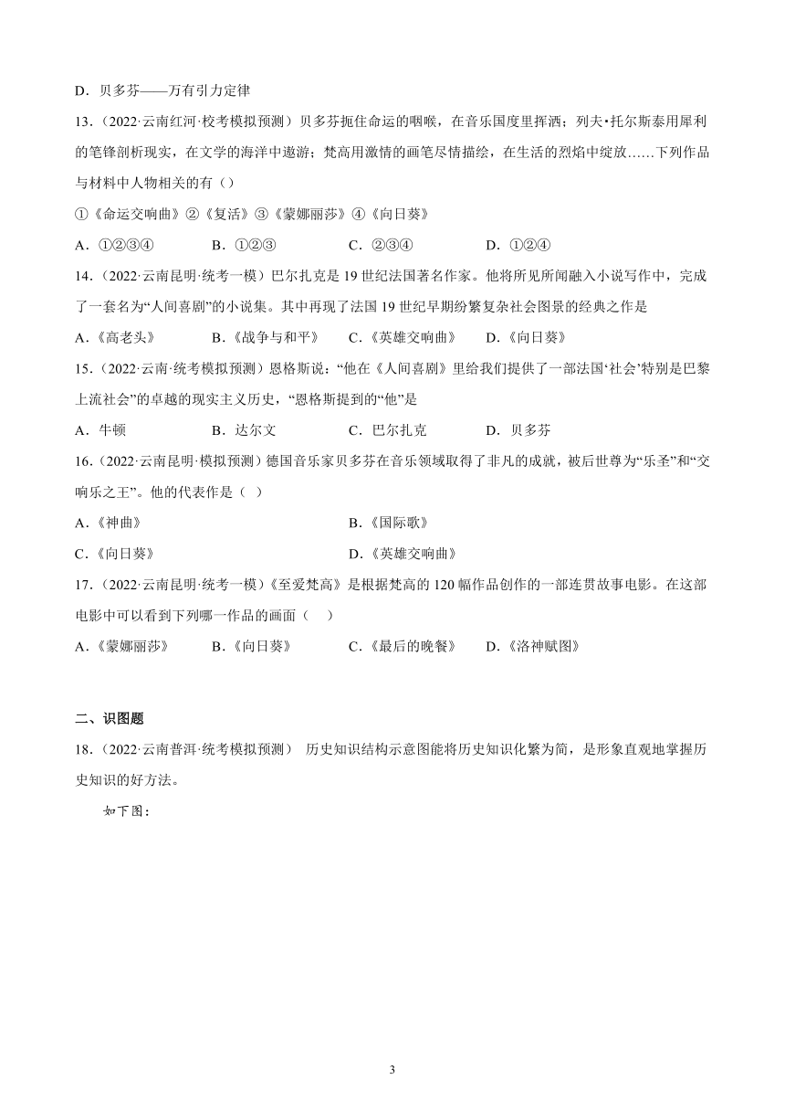 云南省2023年中考备考历史一轮复习第二次工业革命和近代科学文化 练习题（含解析）