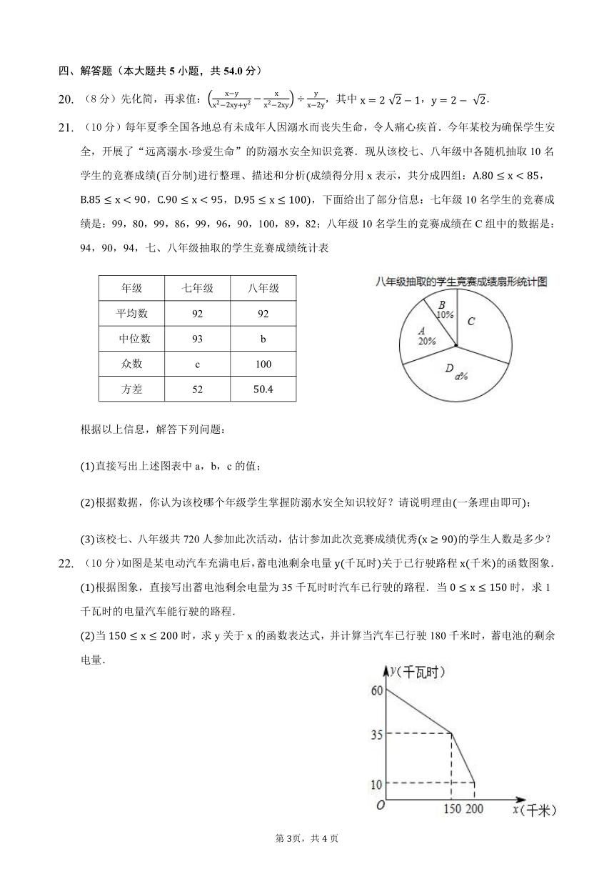 山东省滨州市2020-2021学年八年级下学期第三次测试数学试题（word版含答案）