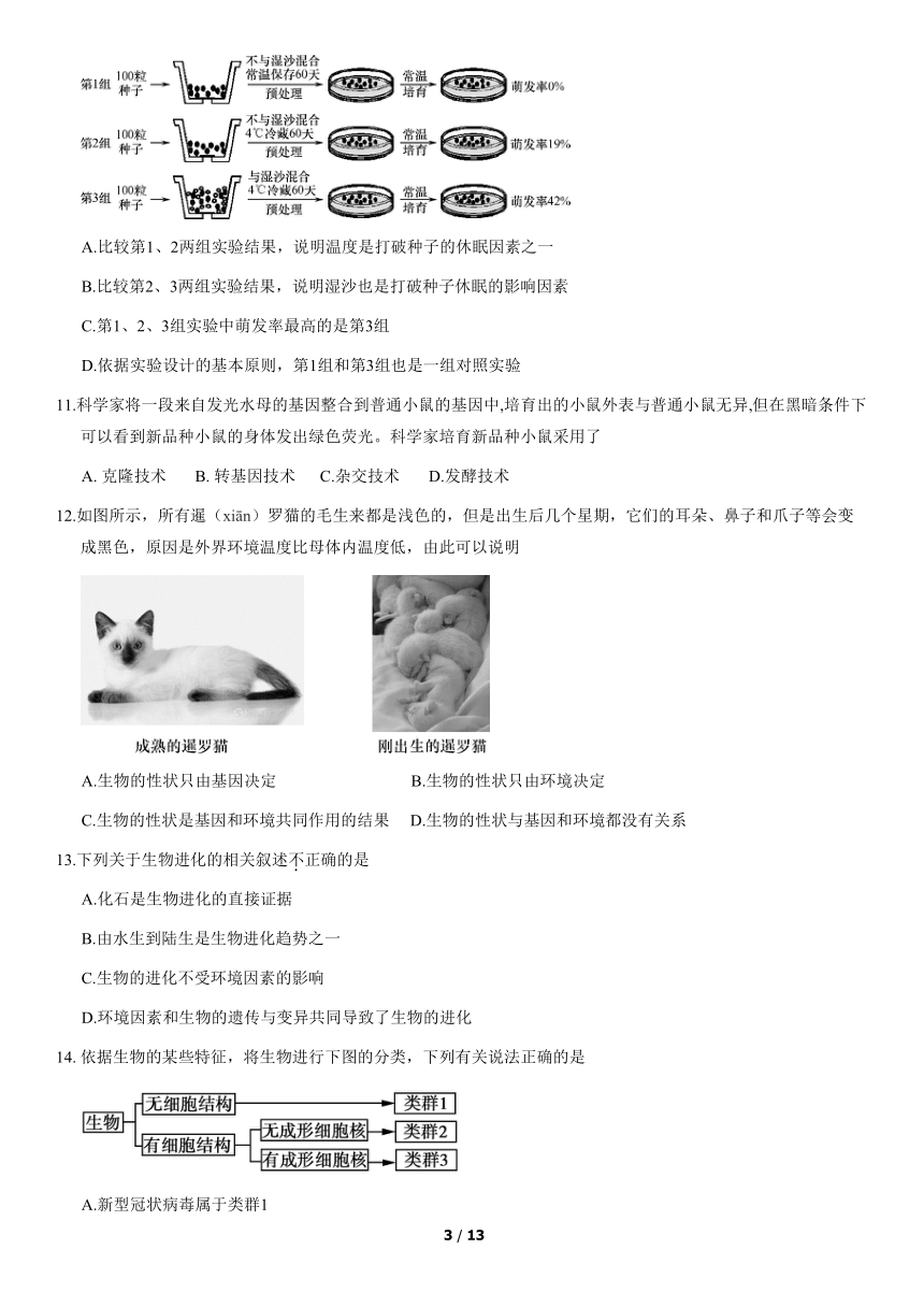 2020-2021学年北京市密云八年级（上）期末生物试卷（Word版含答案）