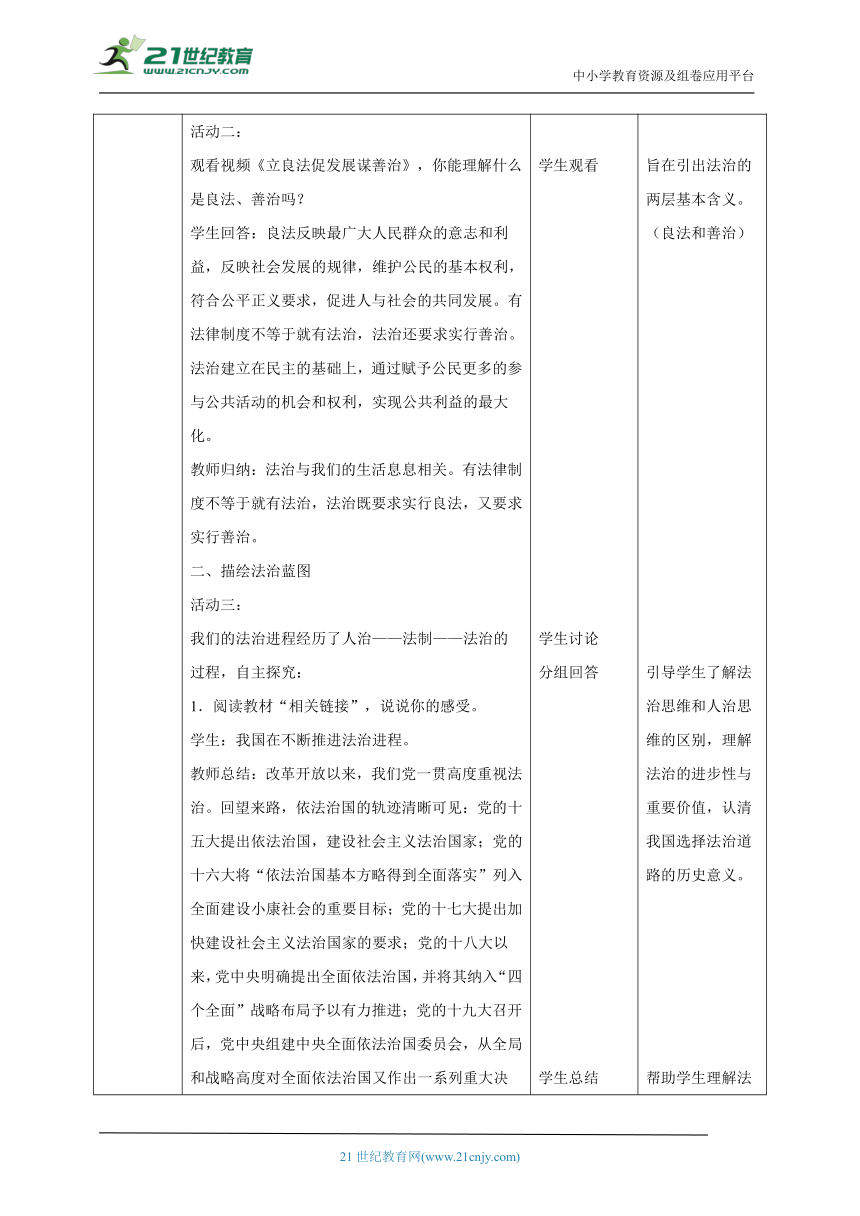 【核心素养目标】4.1夯实法治基础教案（表格式）