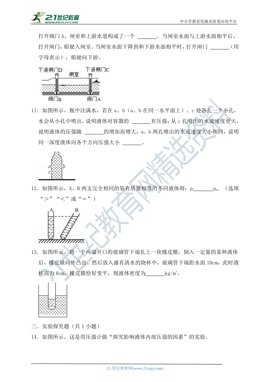 人教版八年级物理下册《9.2 液体的压强》能力提升（含解析）