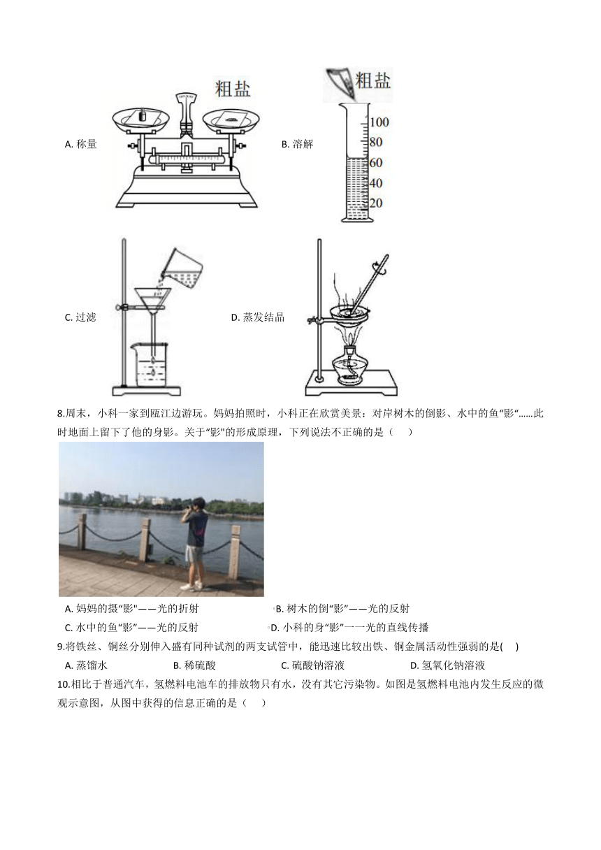 浙江省2021年初中学业水平考试（丽水市）科学试题卷（word版 解析版)