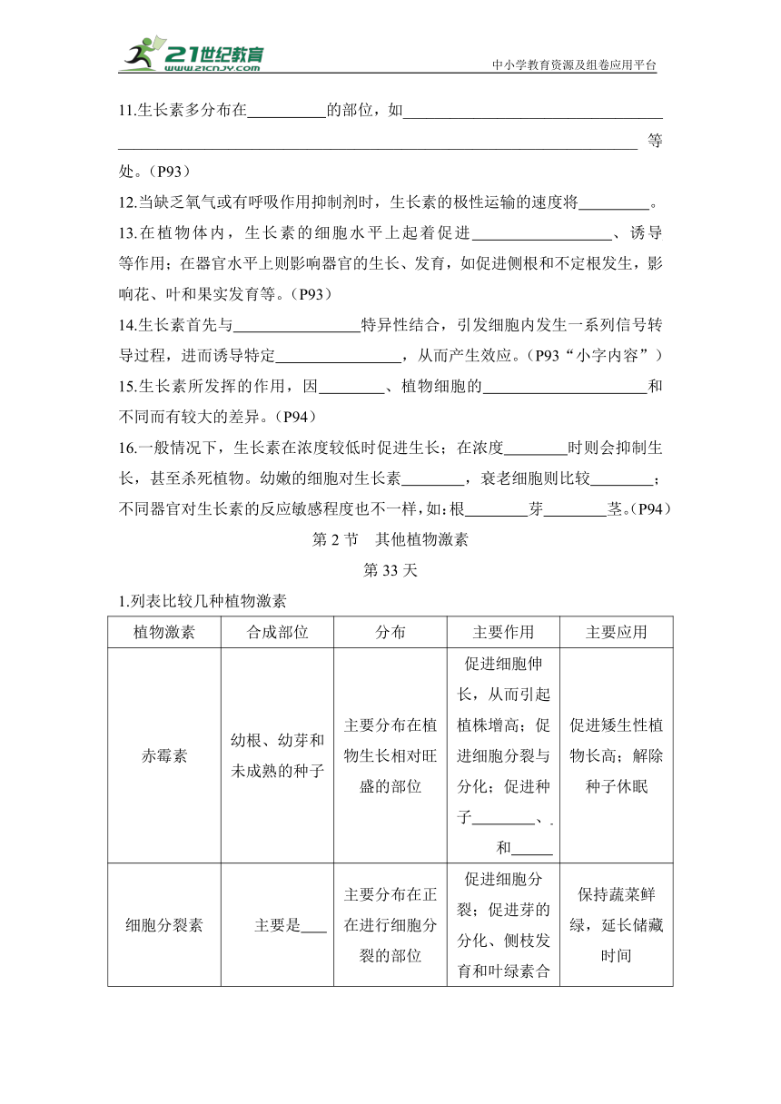 新高考生物晨背晚默：选择性必修1第5章 植物生命活动的调节