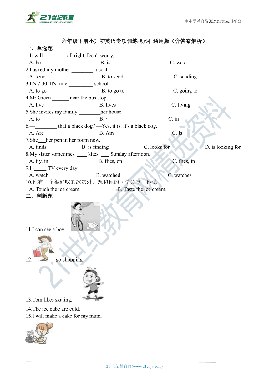 小升初英语专项训练 动词通用版（含答案解析）