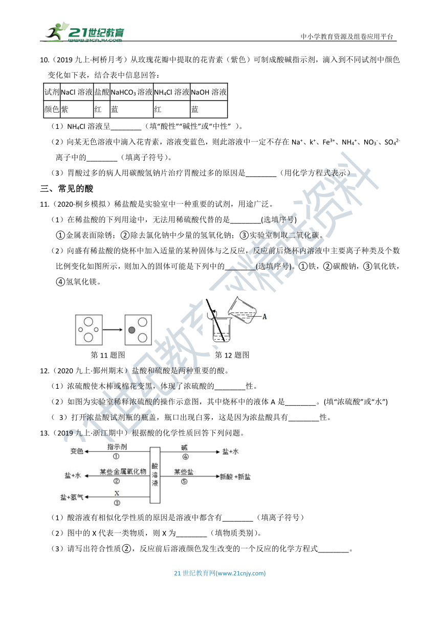 【章末题型分练】9年级上册 第1章 物质及其变化 填空题（含答案）