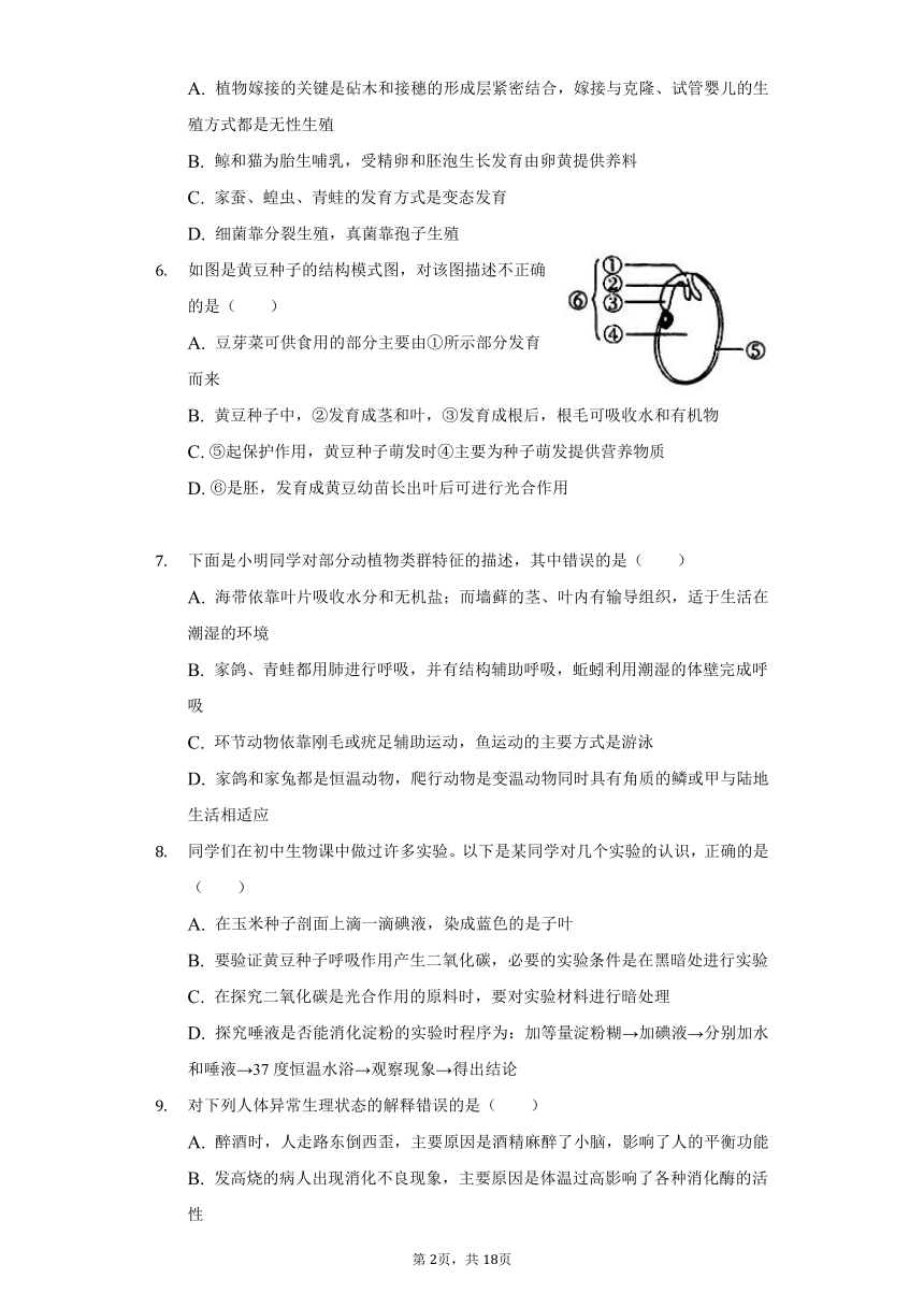 2020-2021学年内蒙古呼和浩特二十六中八年级（下）期中生物试卷（word版 含解析）