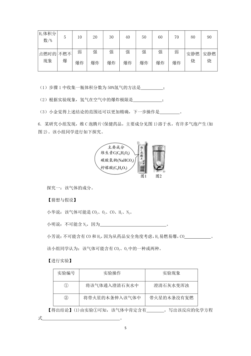 2020浙教版科学九年级上册“化学实验探究”专题训练（七）