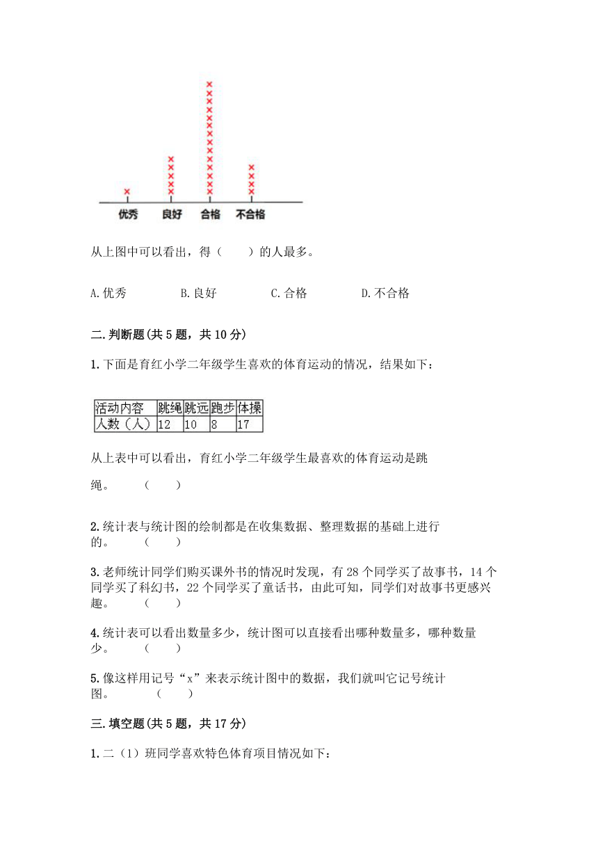 三年级下册数学 第五单元 数据的收集和整理 测试卷 冀教版（含答案）