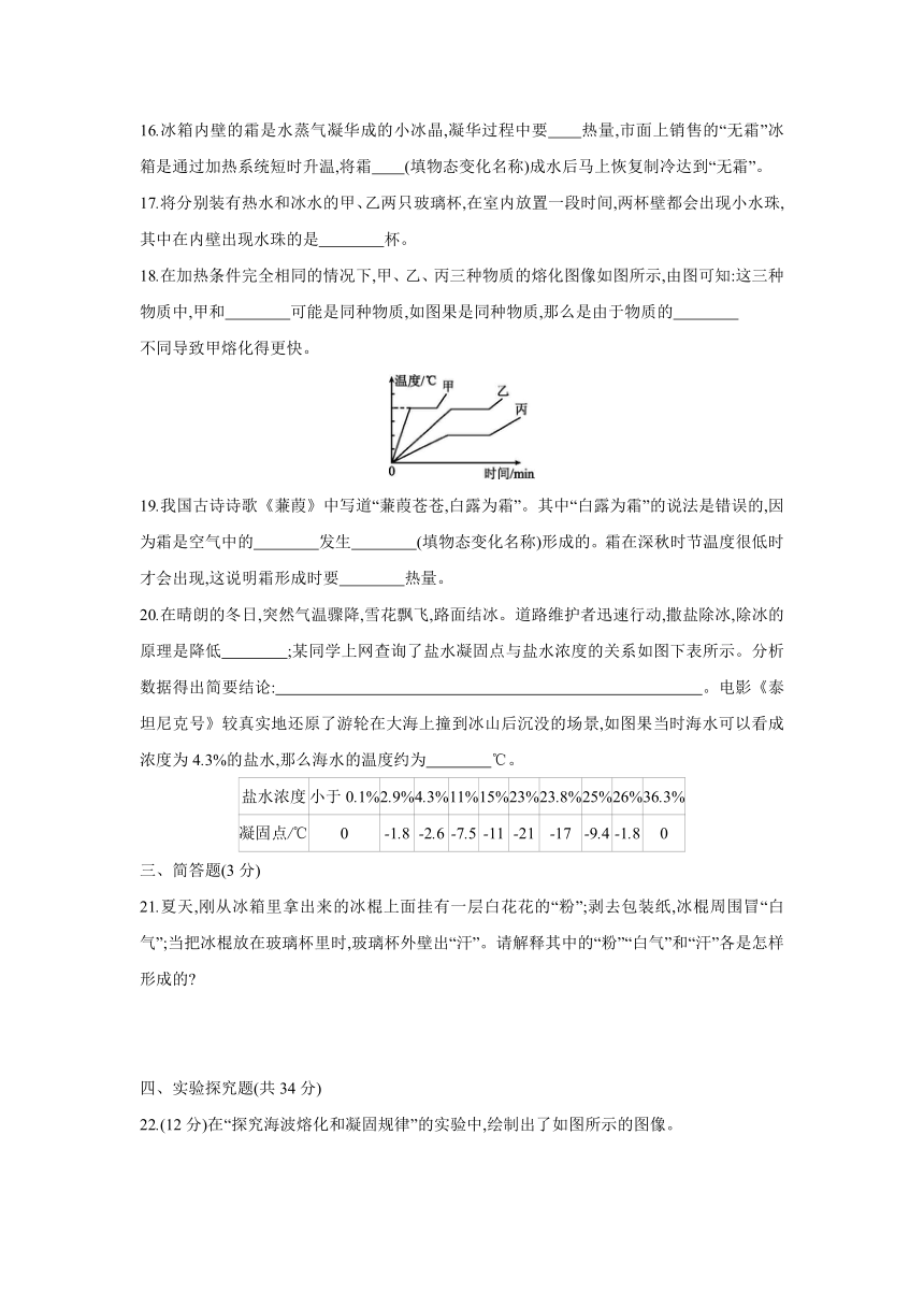 沪科版物理九年级全一册阶段综合练习：第十二章　温度与物态变化  单元测试（Word 含答案）