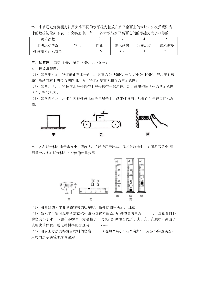 南京市2020-2021学年南外八年级下学期物理期中试卷 Word版含答案