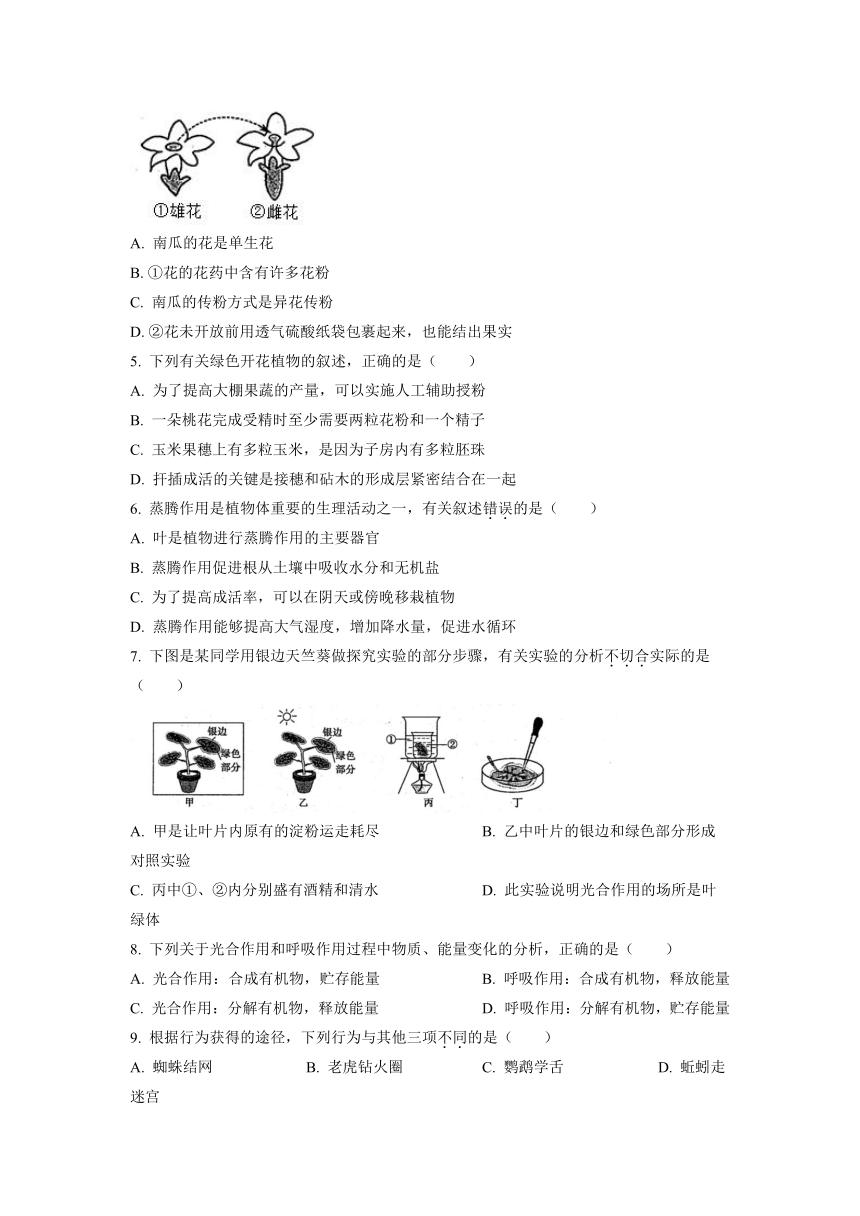 2022年山东省滨州市中考生物真题（含答案）