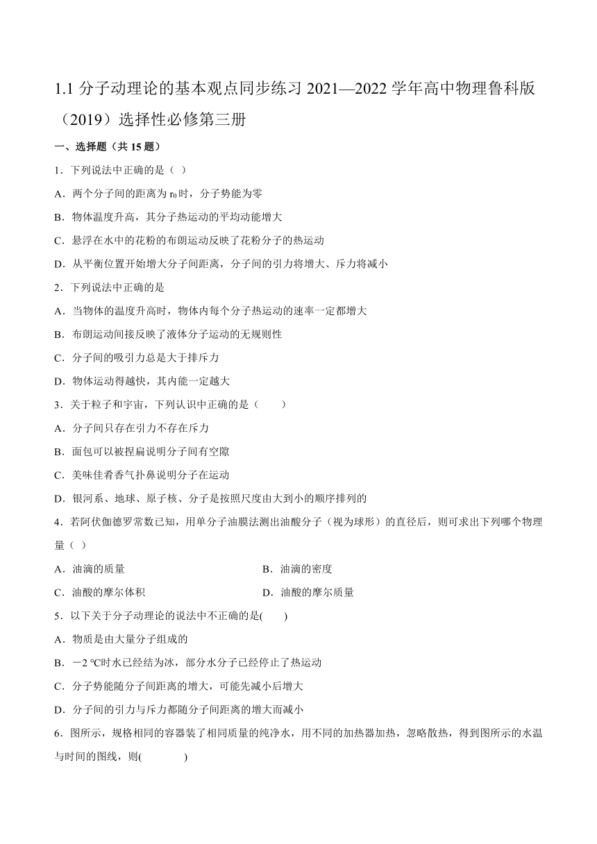 1.1分子动理论的基本观点同步练习（word版含答案）