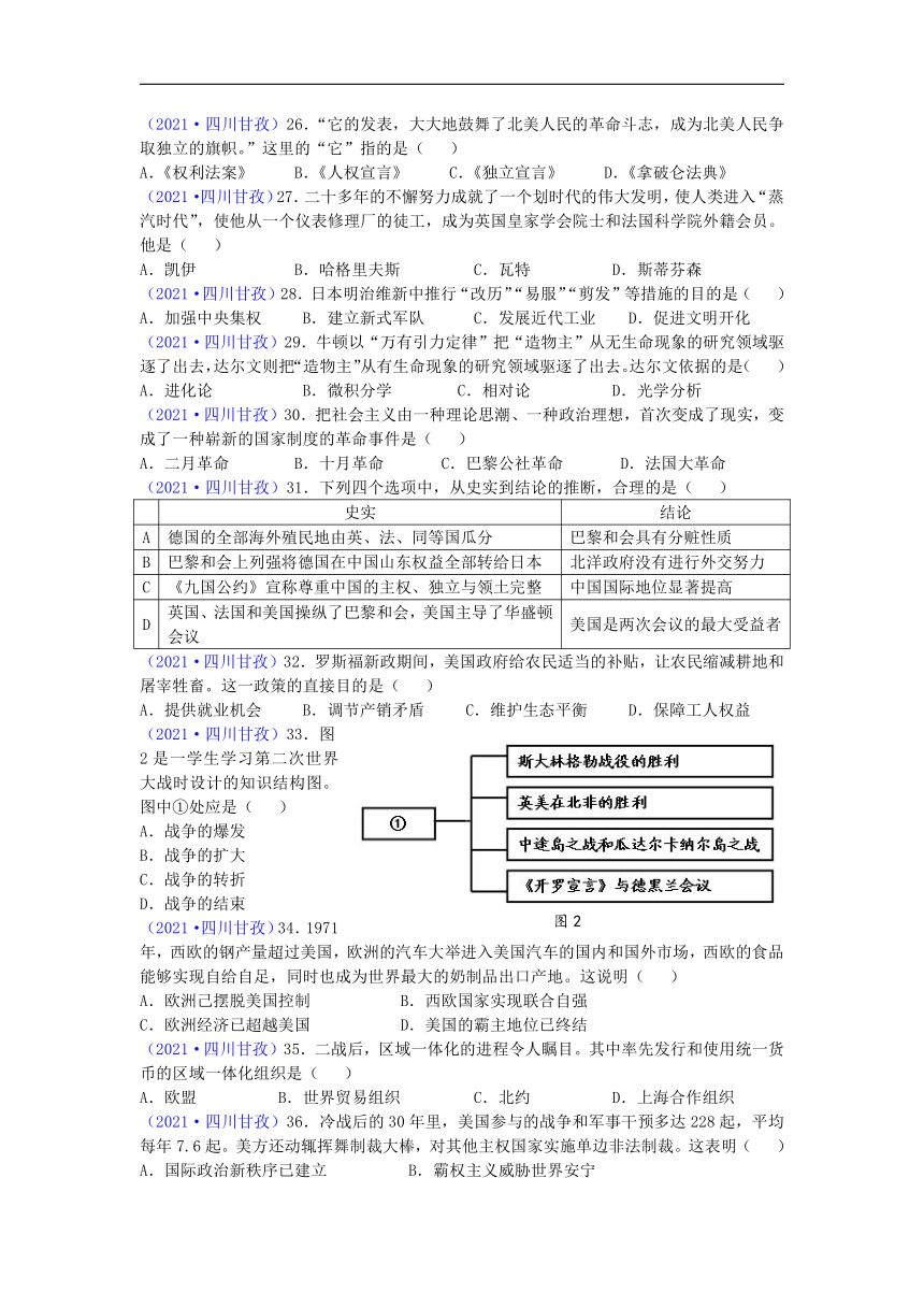 2021年四川省甘孜州中考历史真题（word版，有答案）