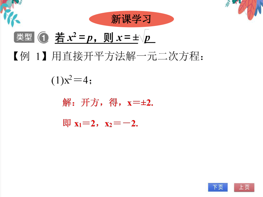 【人教版】数学九年级全一册 21.2.1解一元二次方程(直接开平方) 随堂练习（课件版）