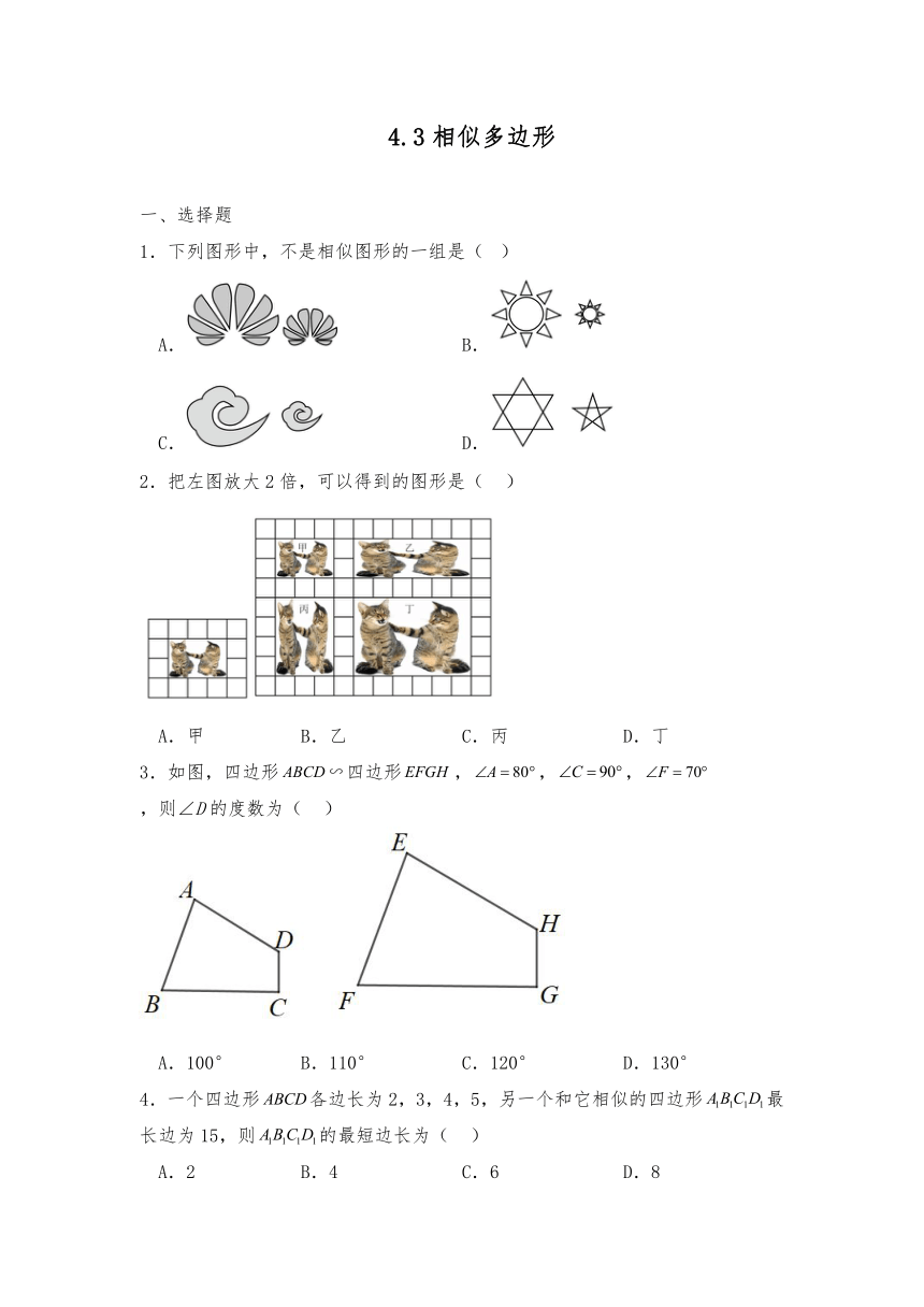 九年级数学上册试题 4.3相似多边形-北师大版（含答案）
