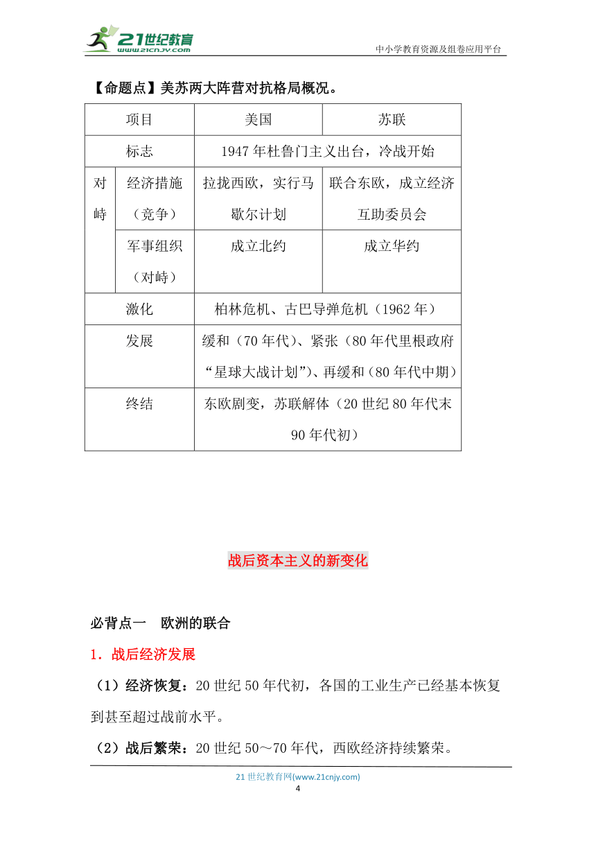 【中考世界史】九年级下册 第五单元 二战后的世界变化（重点识记手册）