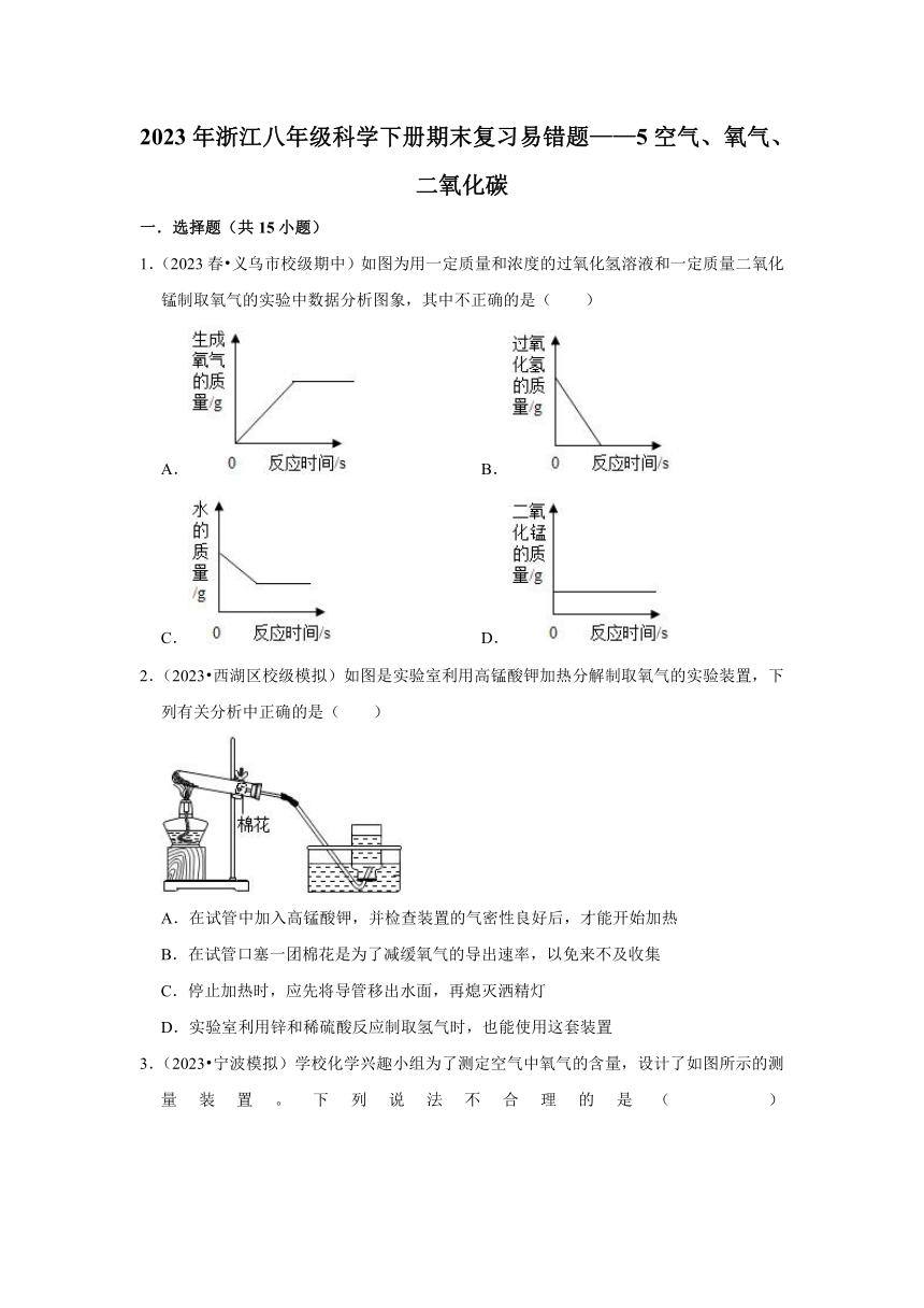 2023年浙江八年级科学下册期末复习易错题——5空气、氧气、二氧化碳（含解析）