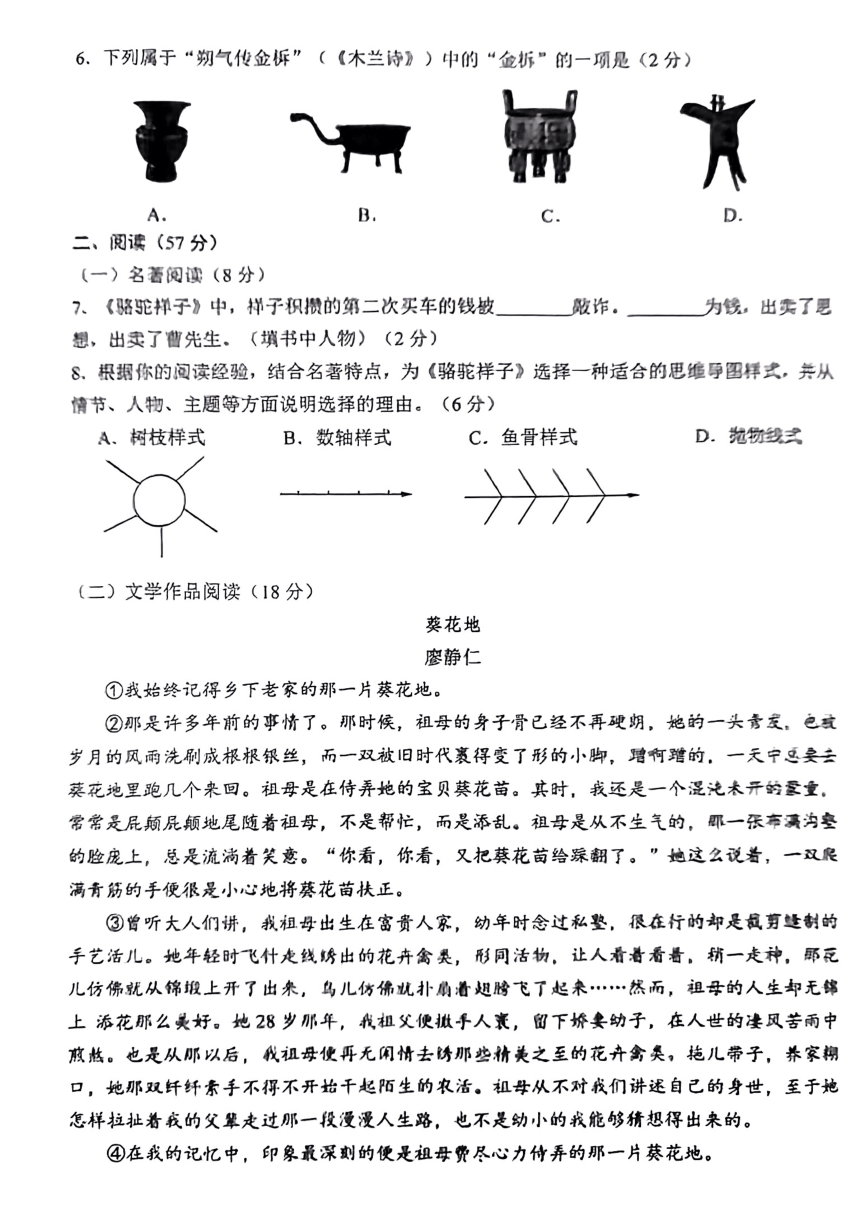 2023年杭州市临平区七年级下册期中语文试卷（PDF图片版 无答案）