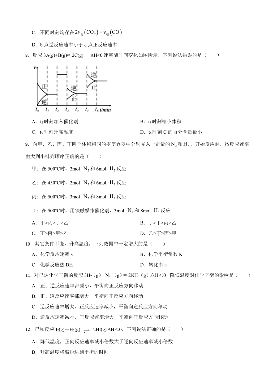 6.2 化学反应的速率与限度 测试题（含解析）2023-2024学年高一下学期人教版（2019）必修第二册