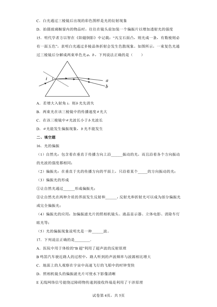 5.4光的偏振同步练习  （word版含答案）