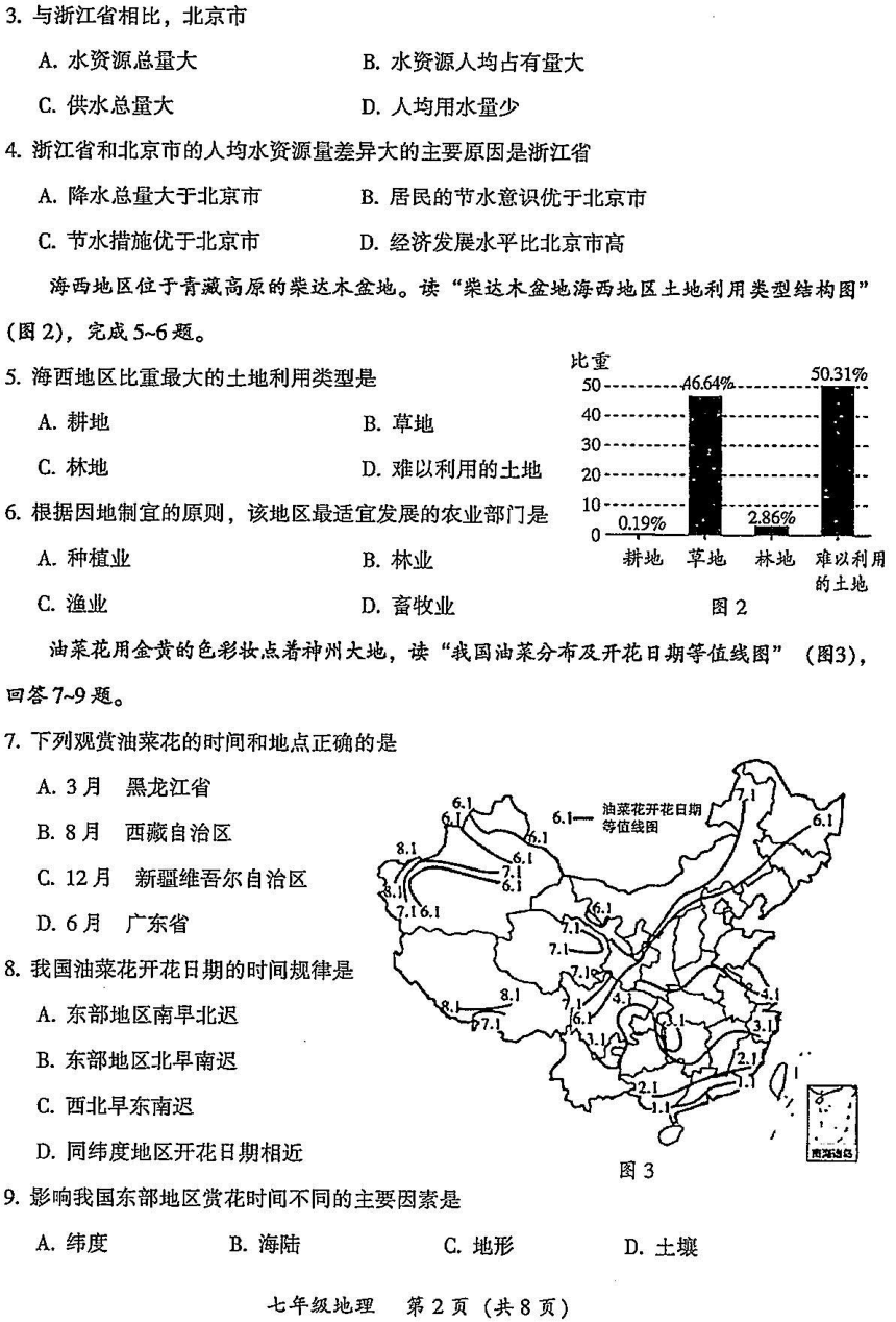 广东省韶关市2022-2023学年七年级下学期期末地理试题（图片版无答案）