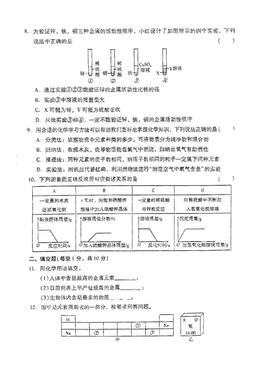 2023年吉林省延边州延吉市部分学校一模化学试题(图片版 含答案)