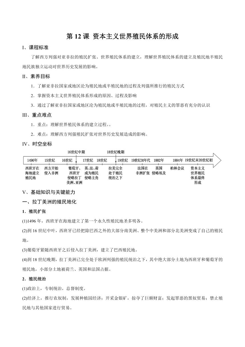 第12课 资本主义世界殖民体系的形成 同步学案