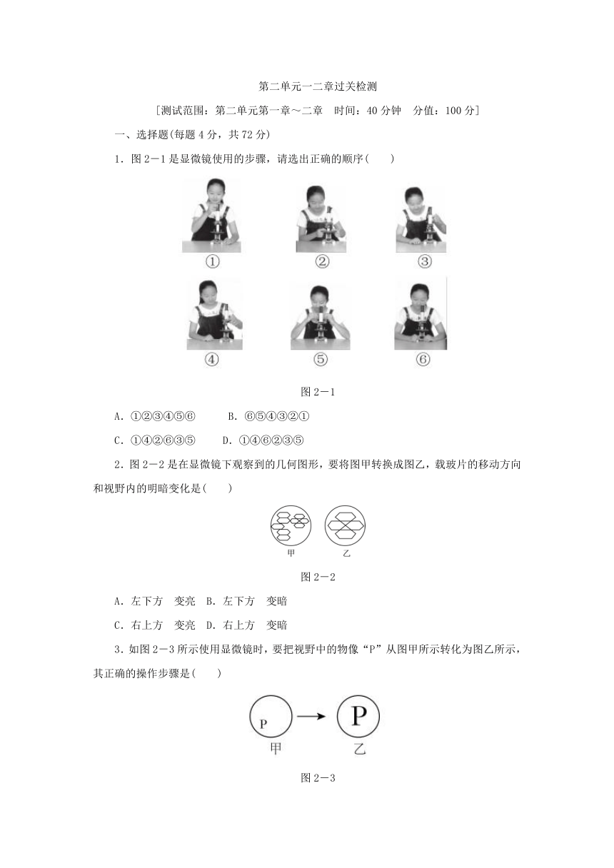 人教版七上生物第2单元第2章细胞怎样构成生物体同步练习（含解析）