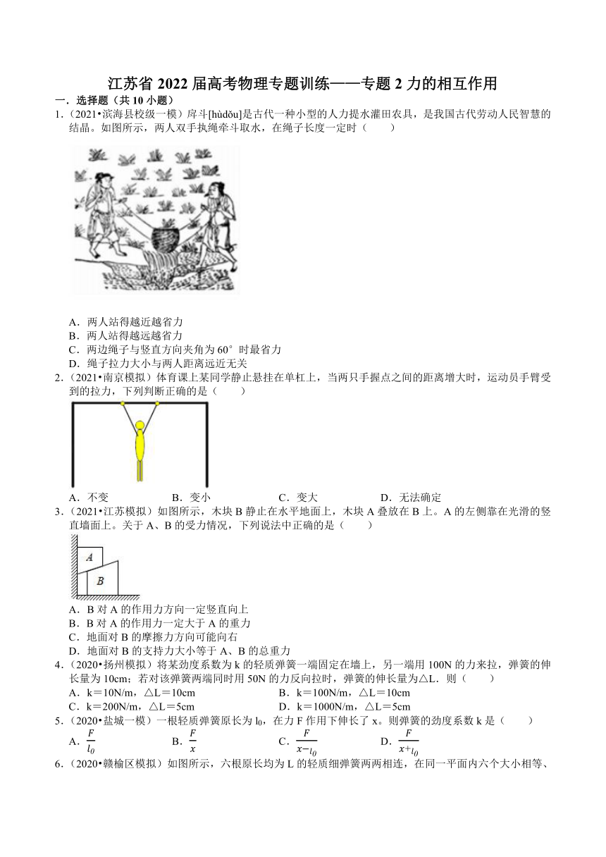 江苏省2022届高考物理一轮复习专题训练—专题2力的相互作用（word含答案）
