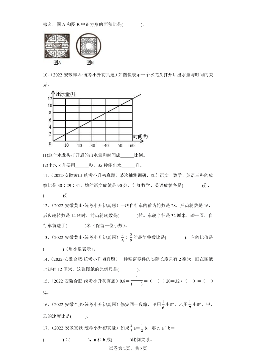 小升初知识点分类汇编（安徽）--06比和比例选择、填空题2-六年级数学下册人教版（含解析）