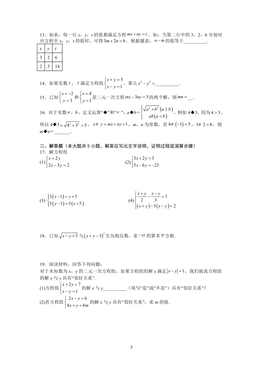 人教版七年级下册 8.2 消元——解二元一次方程组  同步练习（含答案）