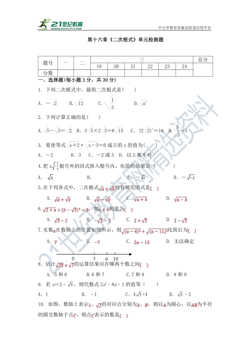 2021-2022学年 人教版八年级数学下册第十六章 二次根式 单元同步检测试题（含答案）