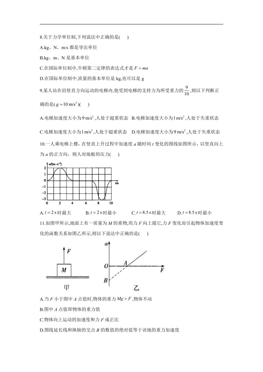 第五章 牛顿运动定律 A卷 基础夯实__2021-2022学年高一物理鲁科版（2019）必修第一册单元测试AB卷(Word版含答案)