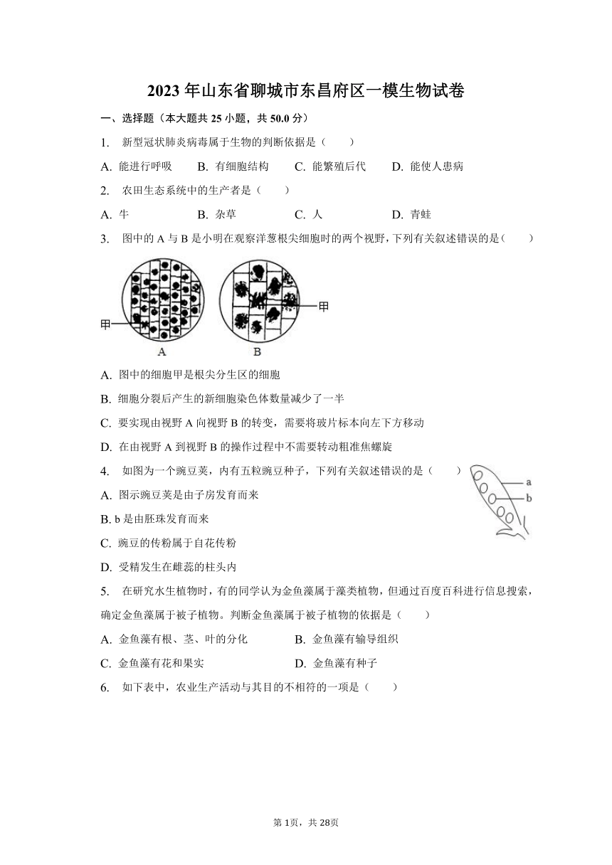 2023年山东省聊城市东昌府区一模生物试卷 含解析） 21世纪教育网