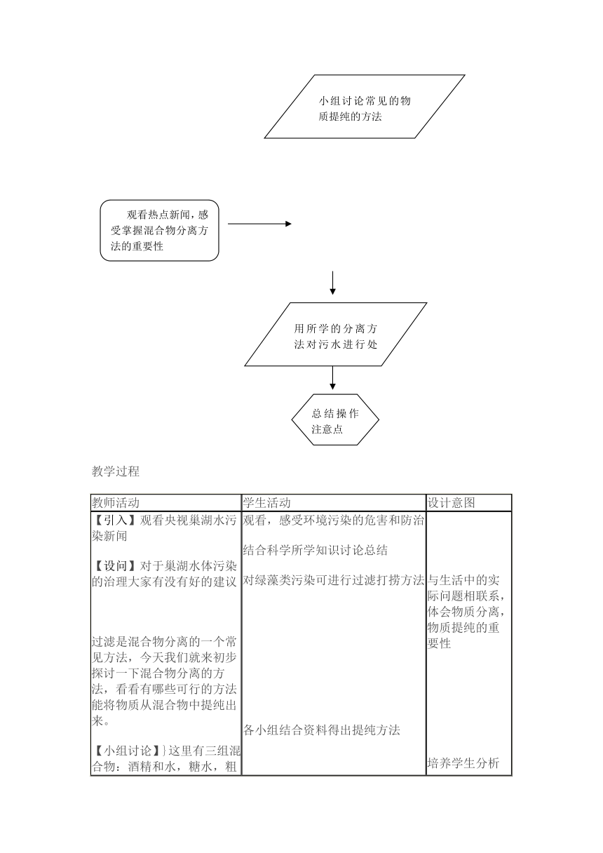 沪教版（上海）初中化学九年级上册 1.3  物质的提纯  教案(表格式)