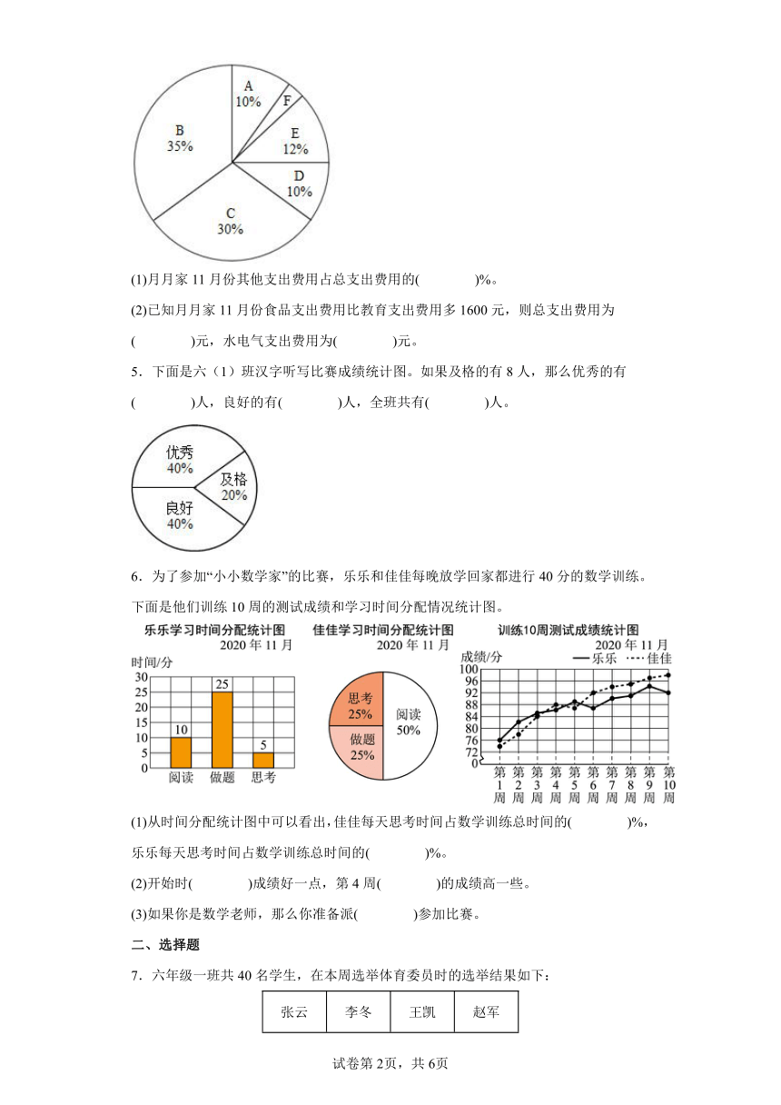 5.1扇形统计图同步练习北师大版小学六年级数学上册（含答案）