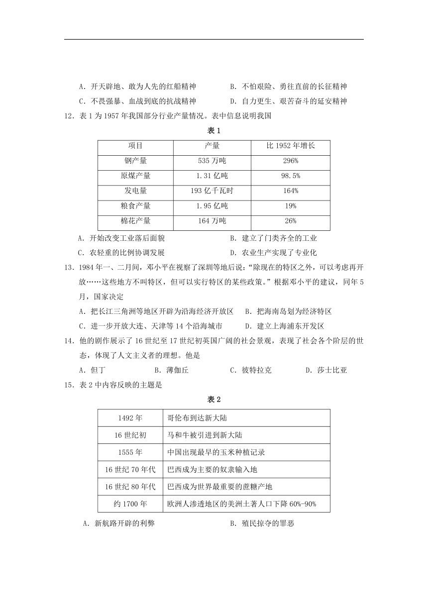 2022年四川省雅安市中考历史真题（Word版，含答案）