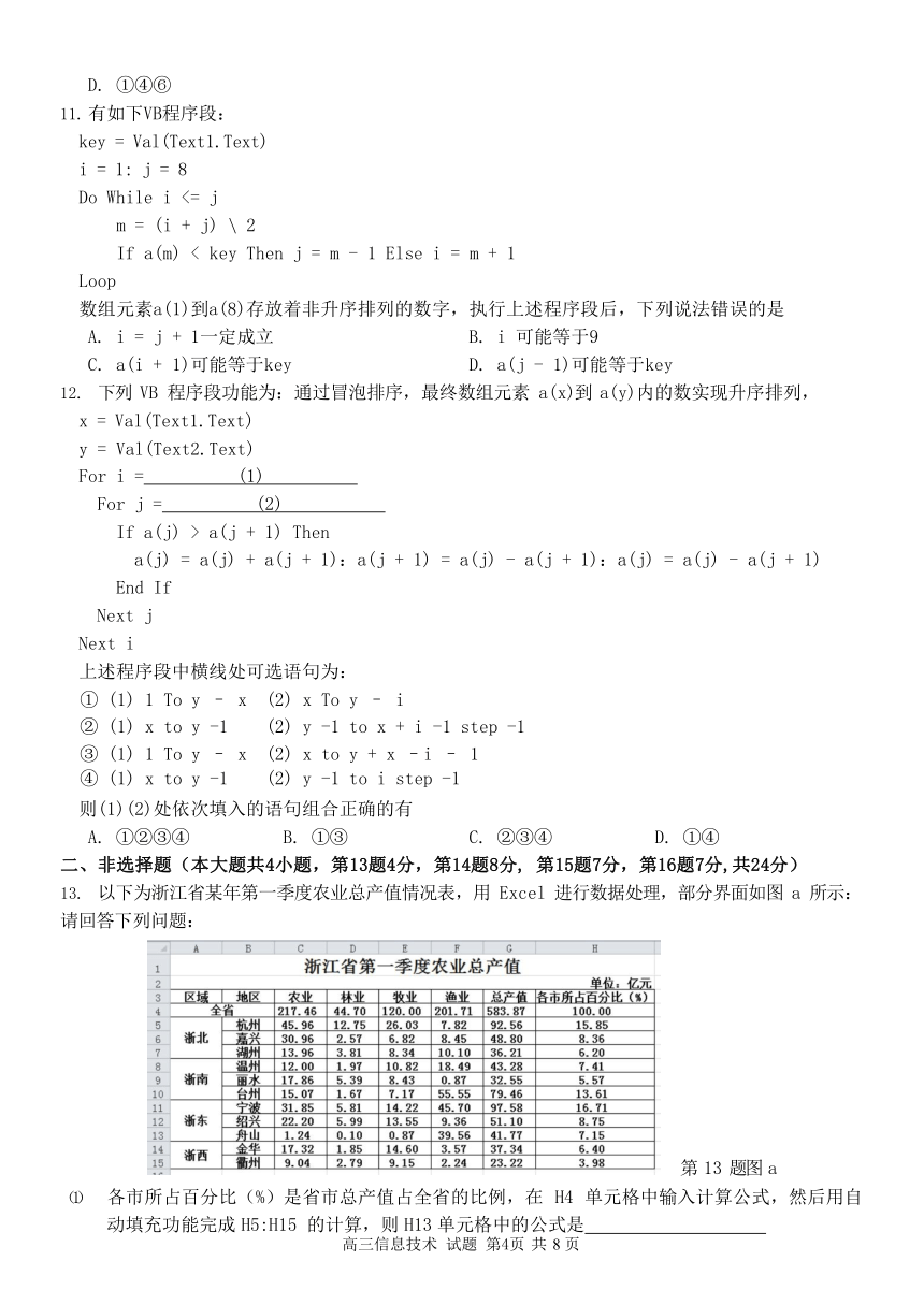 浙江省七彩阳光新高考研究联盟2022届高三上学期11月期中联考信息技术试题 Word版含答案