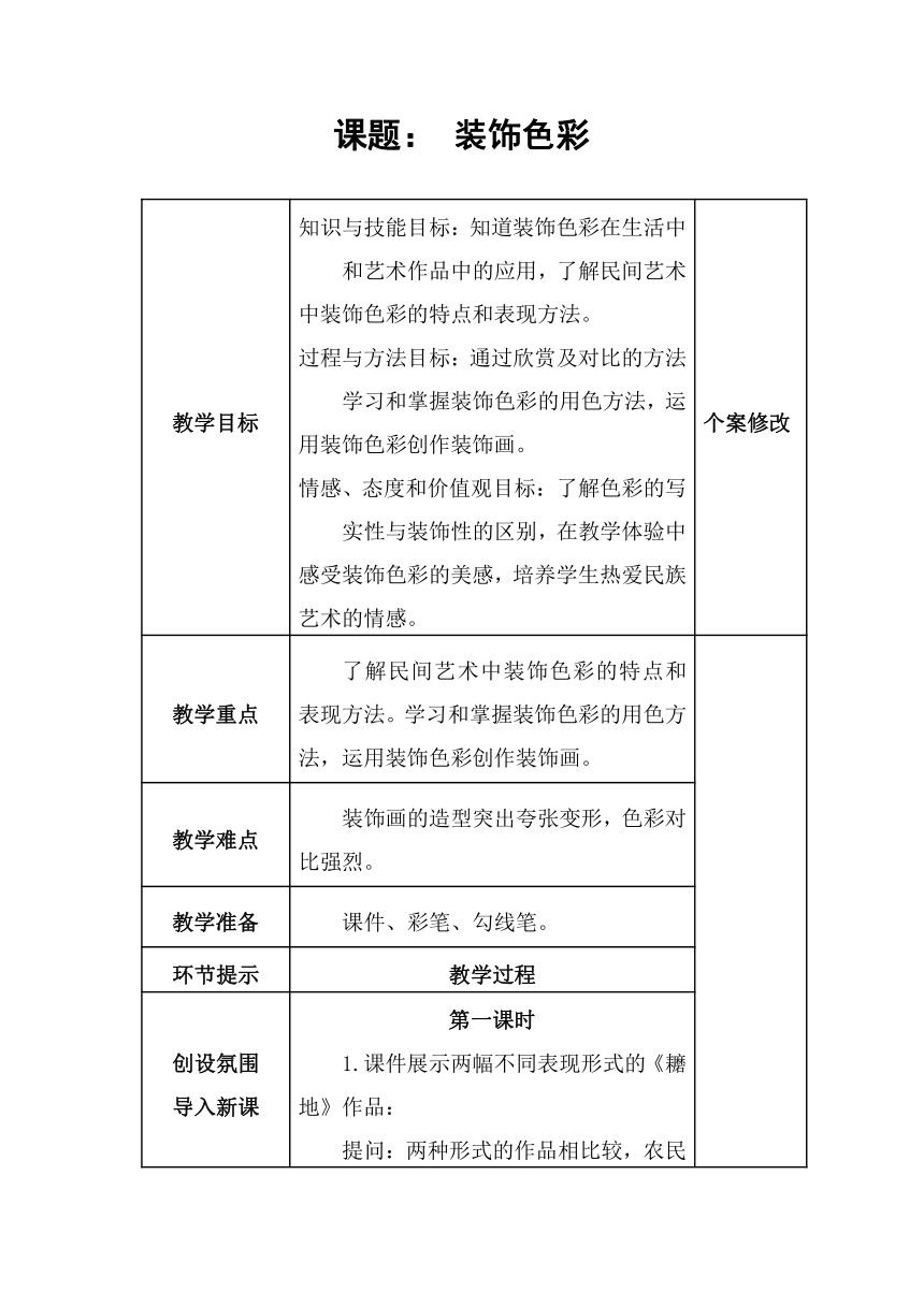 人美版六年级美术上册 第3课 装饰色彩的魅力（表格式 第一课时）